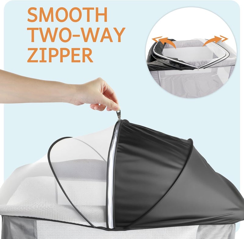 BEBONO Mosquito Net for Pack N Play, Half Blackout Netting Cover with 2-Way Zipper for Playpen, Keep Cats Out, Foldable with Storage Bag - Image 2